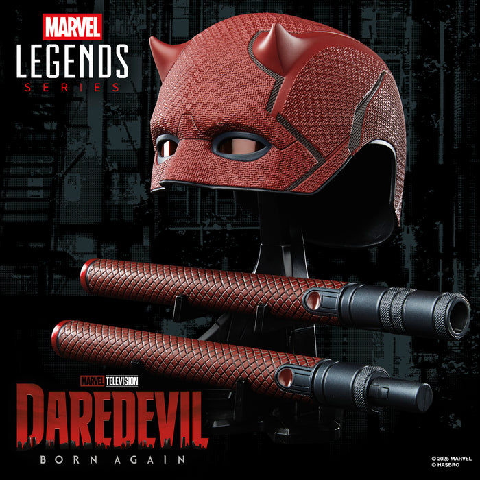 Marvel Legends Series: Daredevil Born Again - Mascara Y Baston De Combate De Daredevil Casco Premium Replica